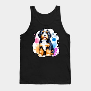 Bernedoodle Puppy Watercolor Art Tank Top